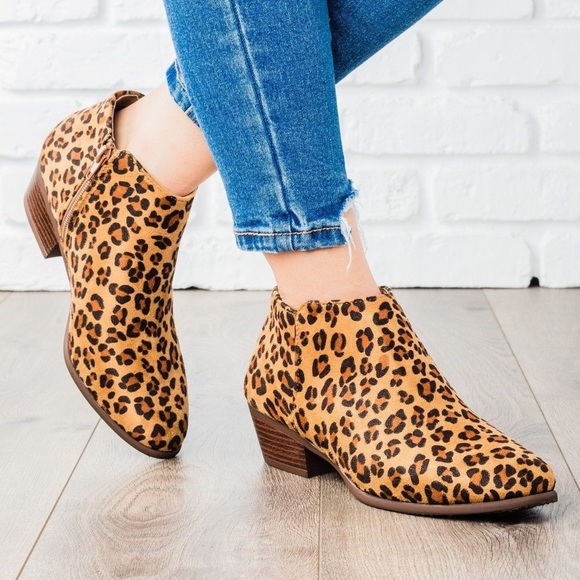 Leopard Print Vegan Suede Casual Bootie - Picture 2 of 4
